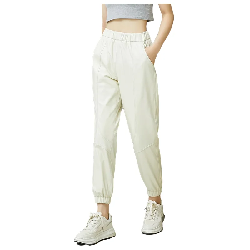 

Women's Leather Pants, High Waist Sheepskin Pants, Casual Harlan Pants, White Pants, Autumn and Winter