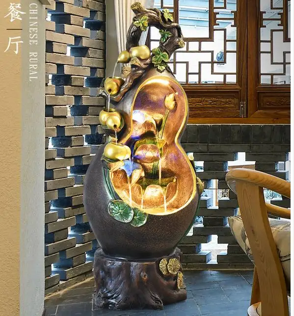 Home decoration water wealth decoration indoor feng shui wheel gourd circulation water fountain humidifier landing