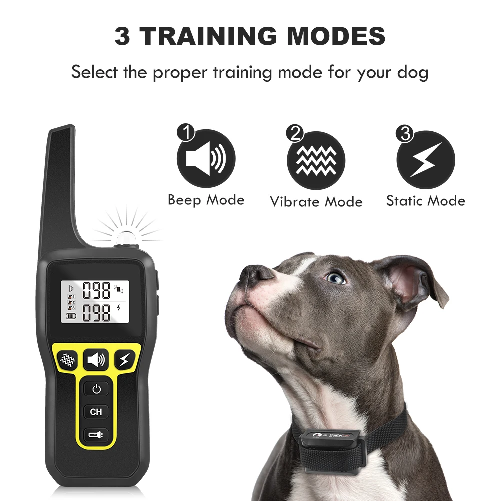 Dog Training Collar Witn 3 Mode,Dog Anti Bark Control Collar,Dog Bark Collar For All dog, Rechargeable Waterproof Dog Collar