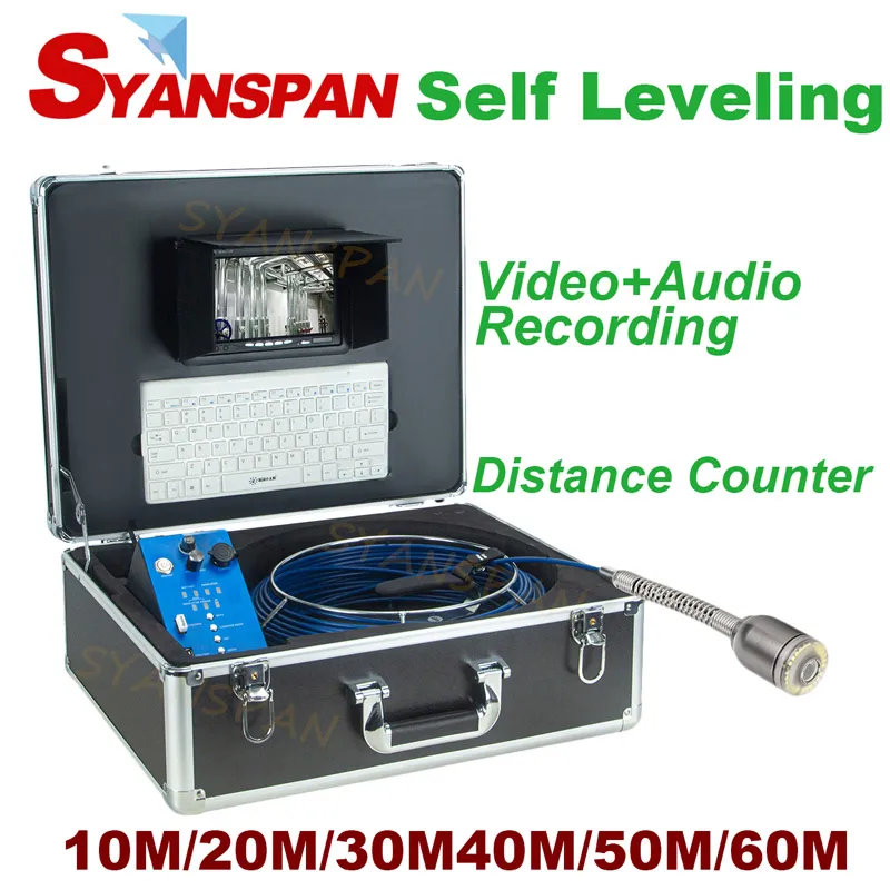 Self Leveling DVR Audio Recording SYANSPAN Pipe Inspection Video Camera Drain Sewer Pipeline Industrial Endoscope Meter Counter