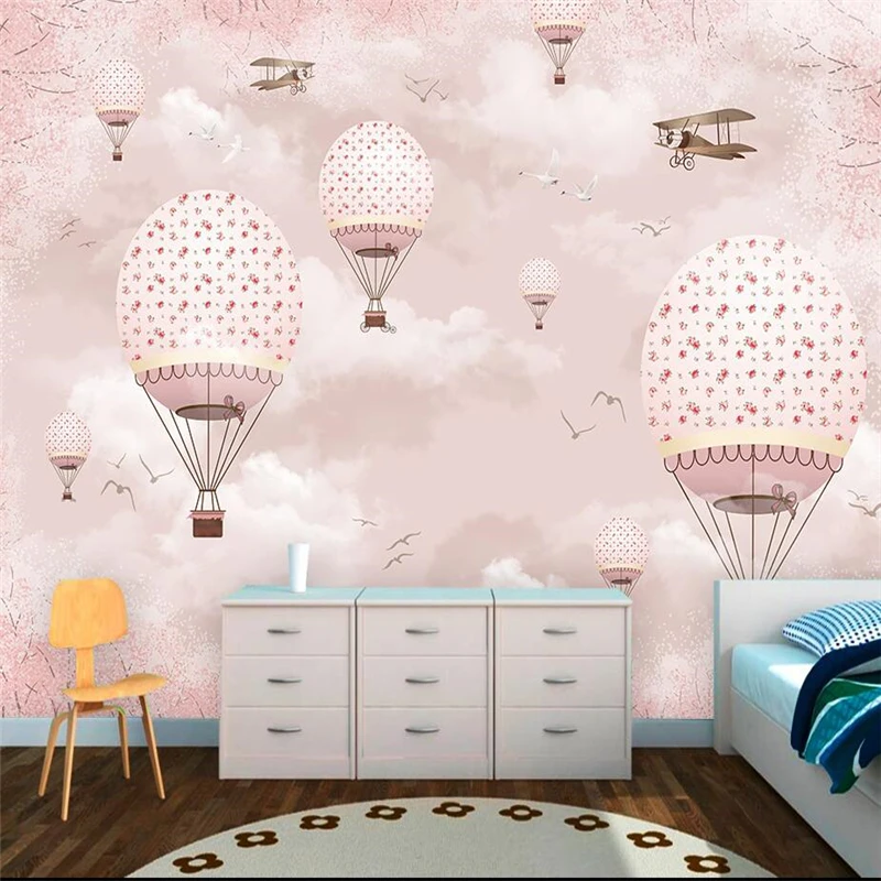 

wellyu Custom wallpaper children's room pink girl heart cartoon hot air balloon wall custom large mural green wallpaper mural3d