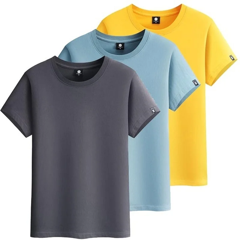 

3Pcs/Lot Summer Tee Clothing Men Short Sleeve Fashion T-Shirt Cotton High Quality Fashion Solid Color Casual Men's T-shirt