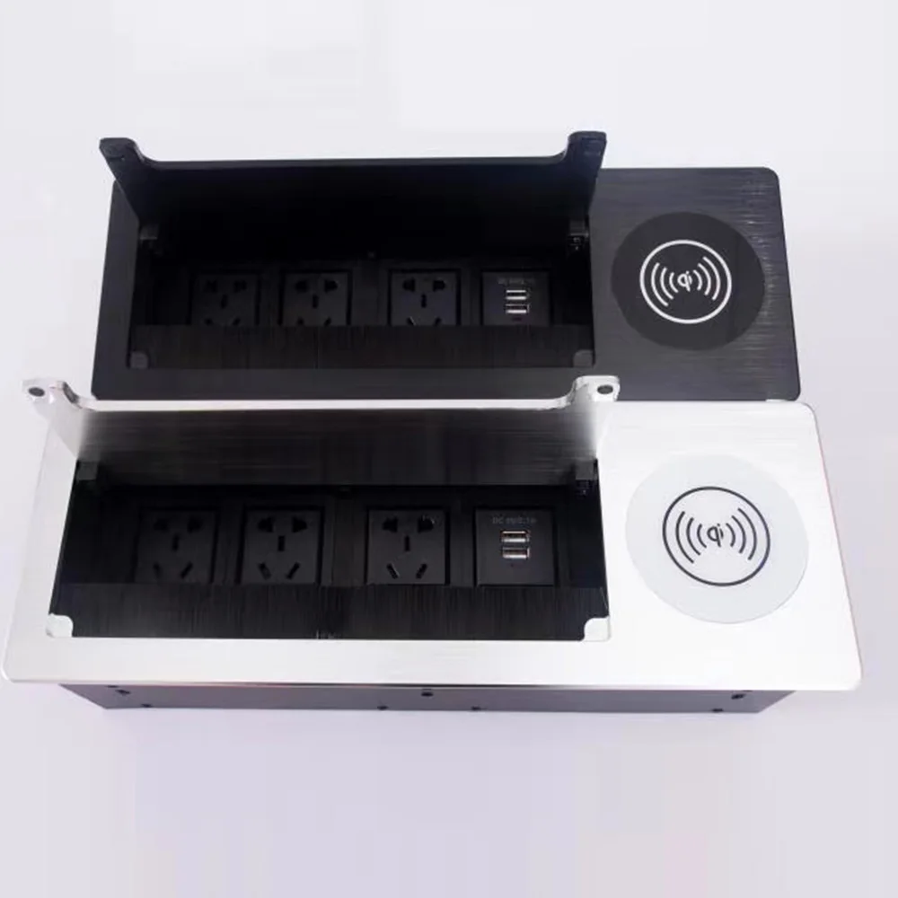 Multi function desktop socket / wireless Qi charging table socket brush type multimedia information box aluminum alloy