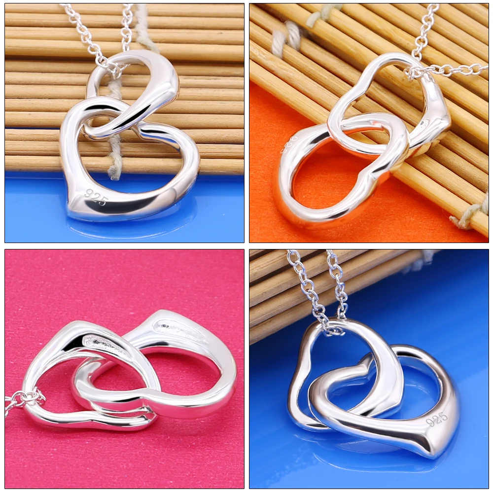 Women's 925 Silver Necklace Heart Pendant Solid Silver Clavicle Chain High Quality Female Silver Jewelry Party Birthday Gift 6