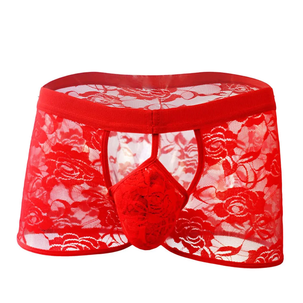 Sexy Transparent Lace Rose buttocks Boxers Male Panties Underwear Men pants underwear ZJH0606P