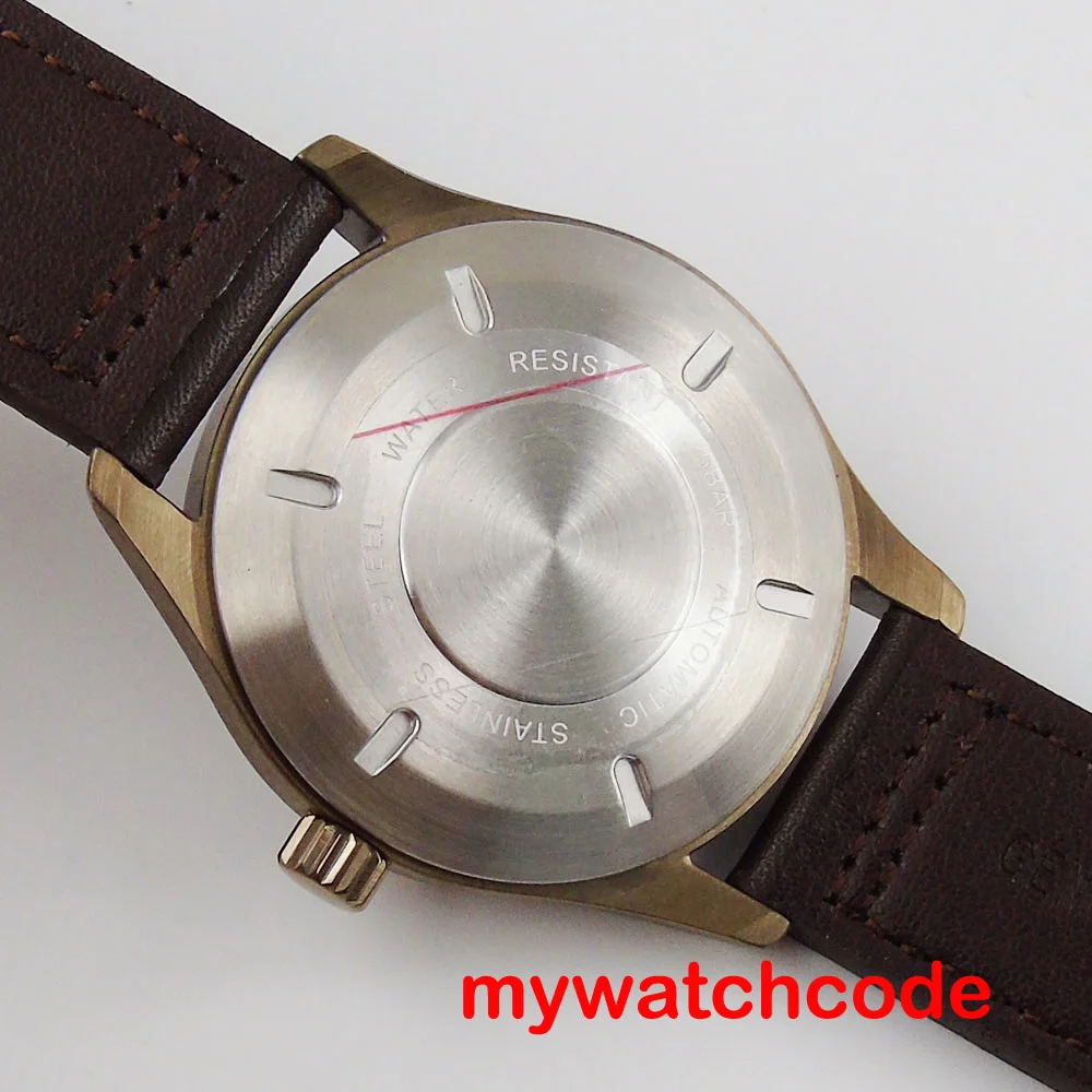 40mm corgeut brown dial data janela 316l caixa de aço inoxidável pulseira de couro marrom nh35 movimento automático relógio masculino