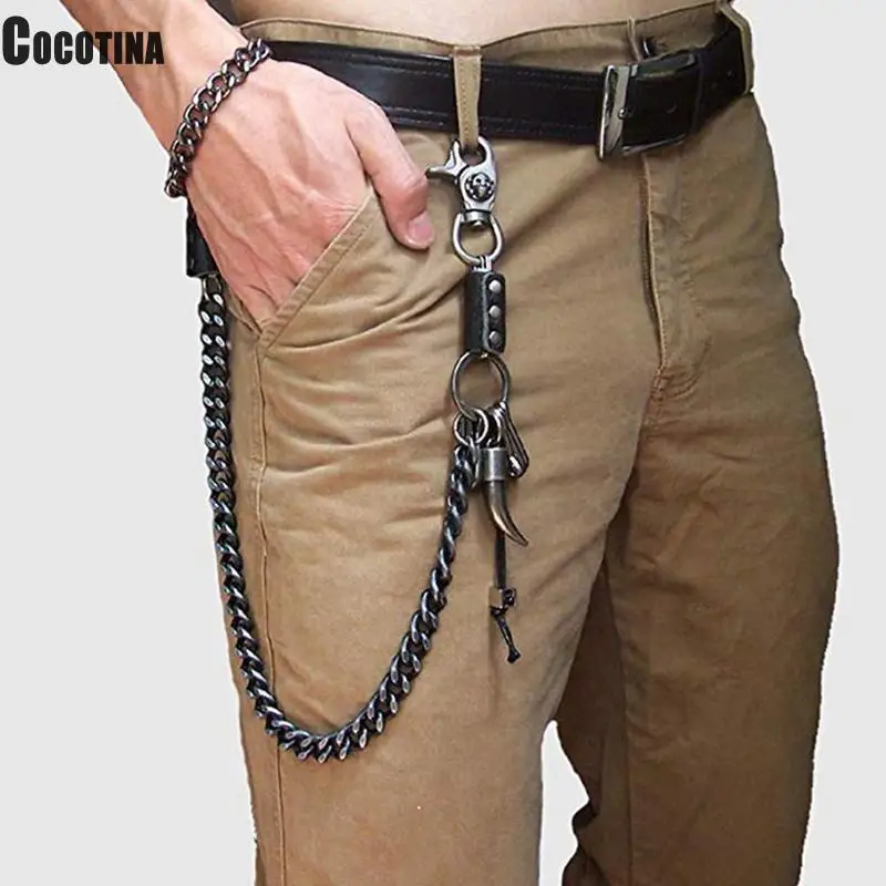 Waist Chain 2 Lines Punk Jean Adjustable Hip-hop Metal Chain Boy Clothing Accessories Men's Skull Head Metal Chains Casual