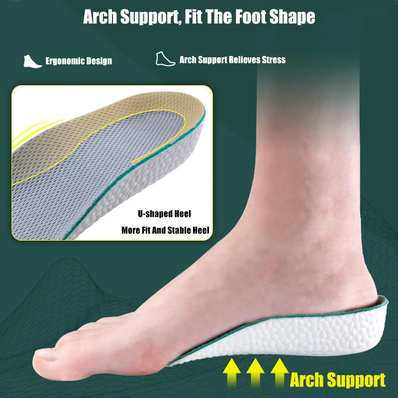 Height Increase Insoles for Men Women Shoes Flat Feet Arch Support Orthopedic Insoles Sneakers Heel Lift Memory Foam Shoe Pads