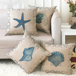 Juste de coussin de canapé en lin avec motif marin, taie d'oreiller décorative