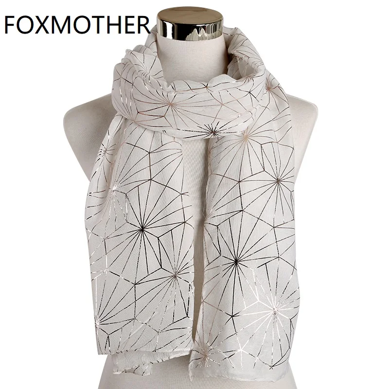 FOXMOTHER New Winter Black White Web Plaid Foil Gold Scarf Hijab Glitter Shawl Metallic Wrap Echarpe Pashmina Scarf Ladies 2021