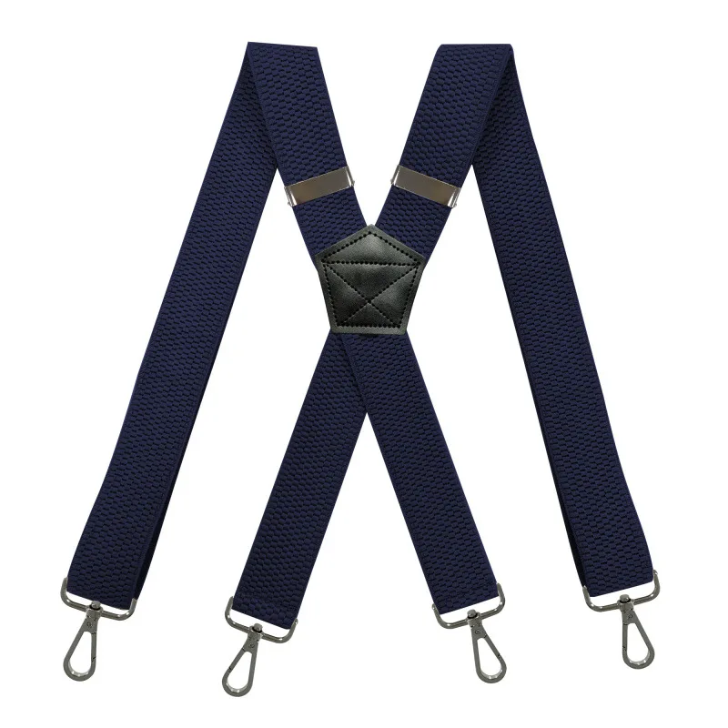 Men\'s Suspenders 3.8cm Wide X-Shape with 4 Swivel Snap Hooks Adjustable Elastic Biker Snowboard Trouser Braces Heavy Duty Work