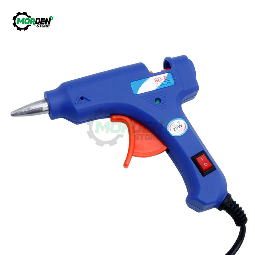 Pistola de cola quente 20w com 7mm 10 peças, mini pistolas industriais, temperatura de calor, termo elétrica, ferramenta de reparo diy