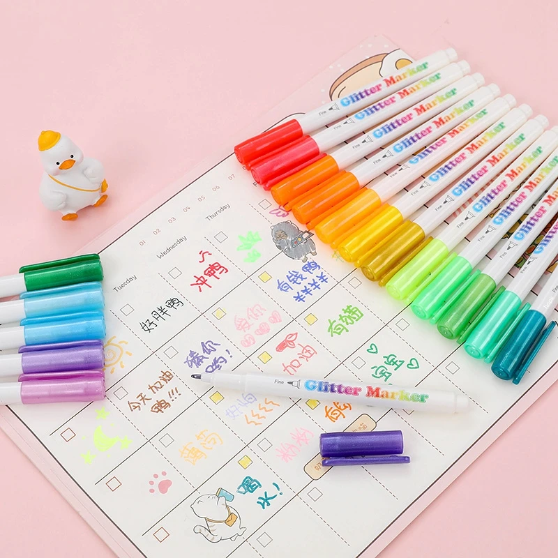 12/24สีอะคริลิค Glitter Markers ปากกาสีสำหรับจิตรกรรม Scrapbooking DIY Craft อุปกรณ์ศิลปะ,การ์ด,สี