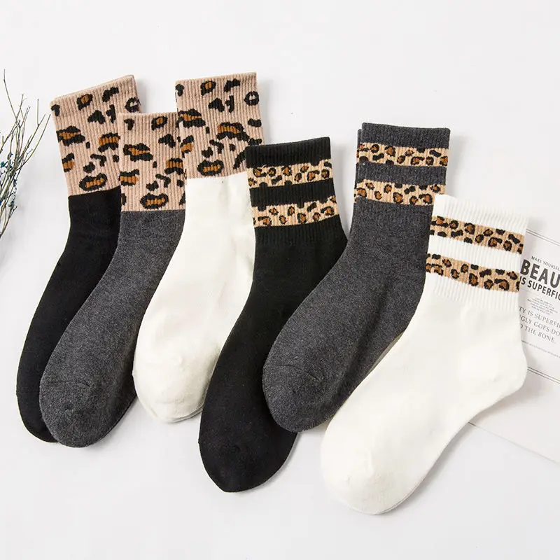 Spotted Leopard Print Women Socks Japanese Style Autuma Spring  Summer Fashion Novelty Animal Pattern  Mid-Tube  Socks For Girls