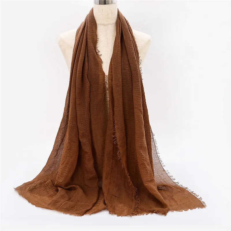 Foulard hijab froissé en coton doux pour femme musulmane, prix de gros, 70x180cm, châles et enveloppes islamiques