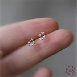 925 Sterling Silver French Simple Pavé Crystal Hollow Diamond Stud Earrings Women Light Luxury Plating 14k Gold Wedding Jewelry