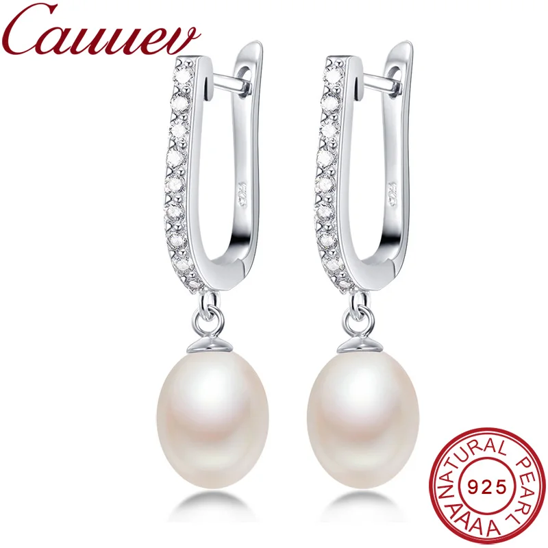 

Top Sale 100% natural pearl earrings,fashion925 sterling silver jewelry Women Dangle Drop Earrings for Wedding Party 5color gift