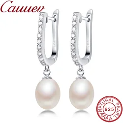 Top Sale 100% natural pearl earrings,fashion925 sterling silver jewelry Women Dangle Drop Earrings for Wedding Party 5color gift
