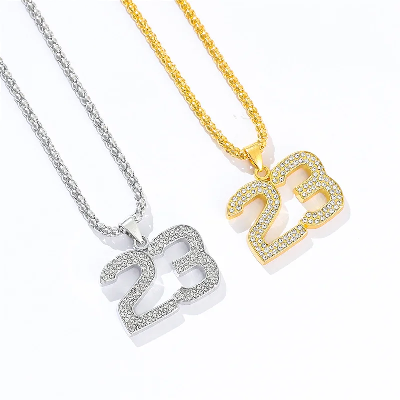 Crystal Hip Hop Basketball Legend Number 23 Necklaces Pendants Bling Gold Plated Cuban Chain Necklace Jewelry For Men Corrente