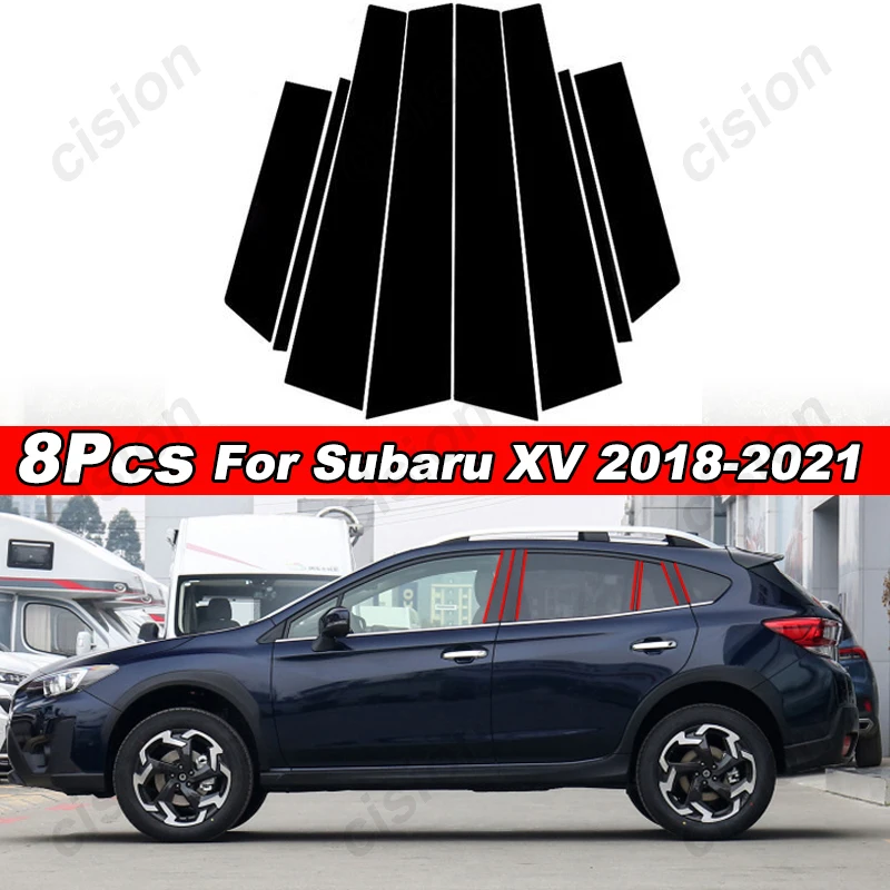 8Pcs Glossy Black Car Door Window Center BC Pillar Post Trim Cover PC Material Sticker Mirror Effect For Subaru XV 2018-2021