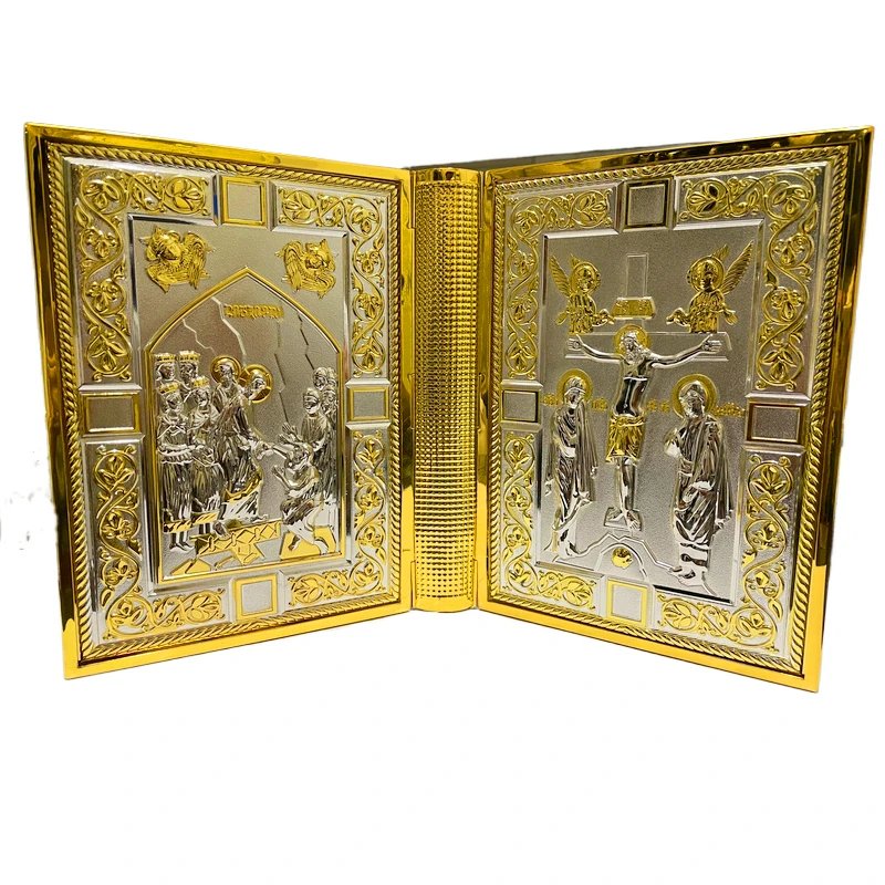 

21*15*3.5CM Gospel Holy Book Cover Κάλυμμα Ιερού Ευαγγελίου μεταλλικό Gold Planting With Colour Book Cover