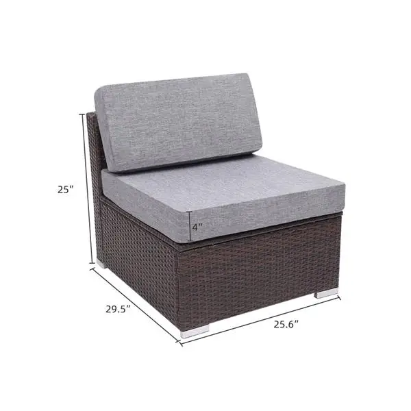 2 Pieces Patio PE Wicker Rattan Armless Sofa Brown