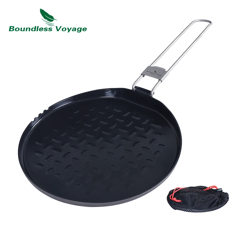 Boundless Voyage Titanium Frying Pan Non-stick Pan with Folding Handle Outdoor Camping Skillet Steak Pizza Cooking Kit