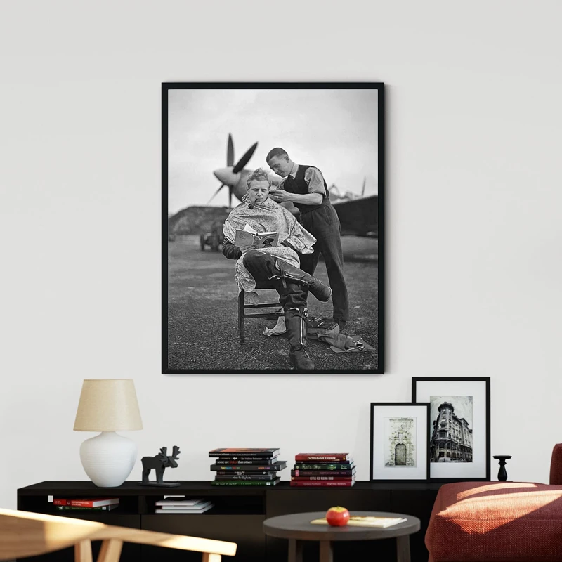 الشعر صالون ديكور Vintage صور WW2 الطيار حلاقة ملصق أسود أبيض يطبع الحلاق متجر الرسم على لوحات القماش الجدارية تصفيف الشعر هدية