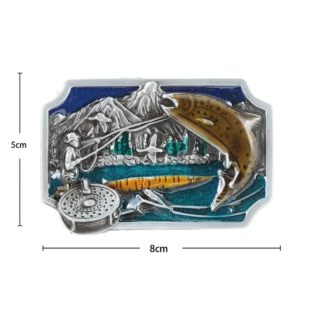 Fashionable Men's 3D Fishing Metal Belt Buckle Color Western Denim Belt Buckle Jeans Collocation