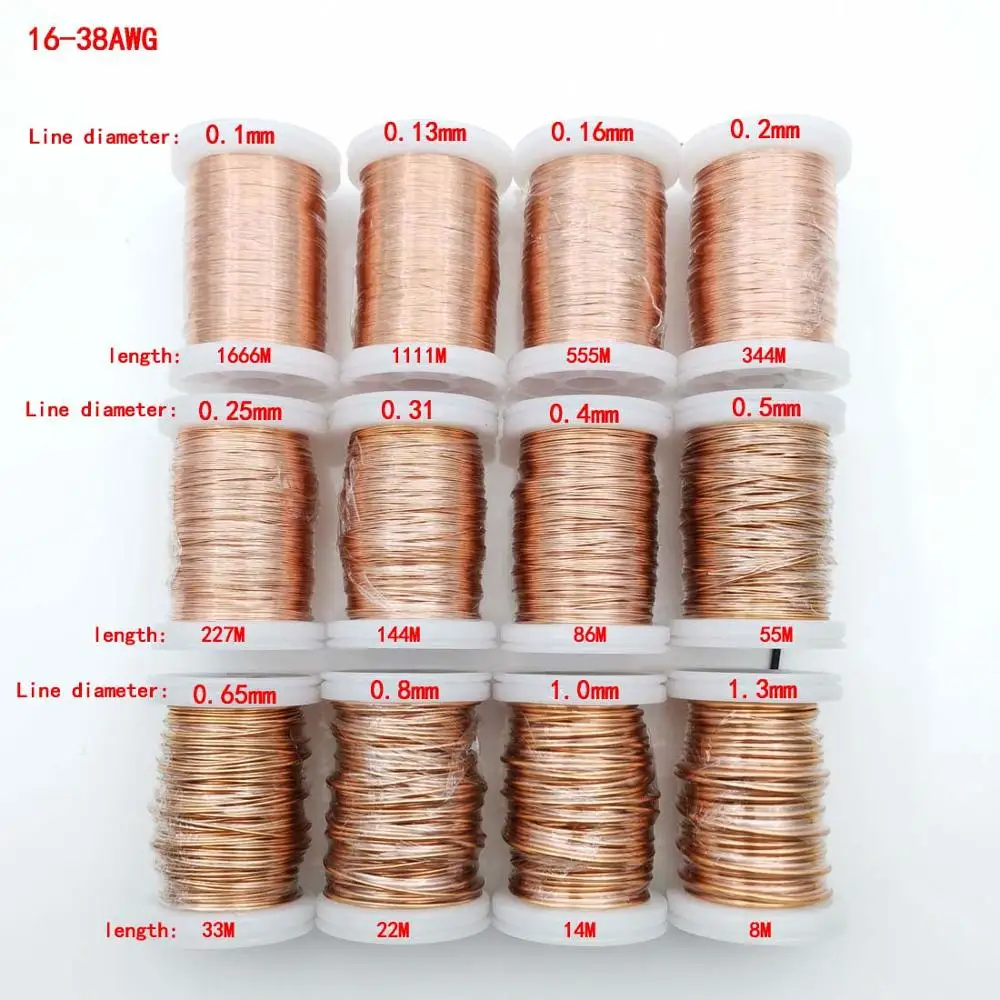100 g/szt. Drut miedziany emaliowany poliuretanem Lakierowany Średnica od 0,1 mm do 1,5 mm QA-1/155 2UEW Do zworki przewodu transformatorowego