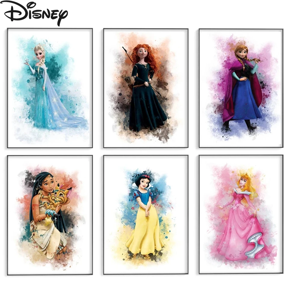 Disney Princess Watercolor 5D Diamond Painting Cross Stitch Kits Full Diamond Mosaic Rhinestone Picture Home Decor Cartoon Girl