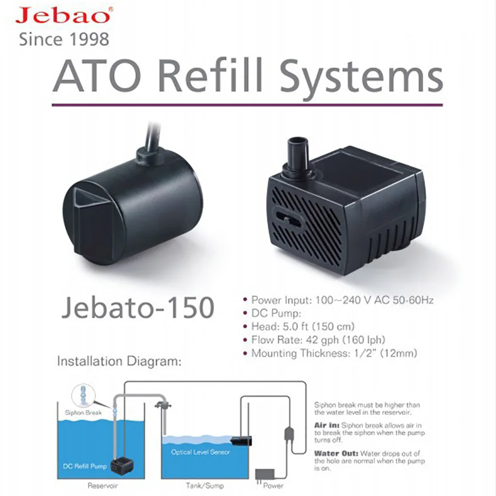 Jebao ATO Refill Systems Jebato-150 Aquarium Automatic Water Filler For Fish Tank and Aquariums Auto Water Circulation Pumps