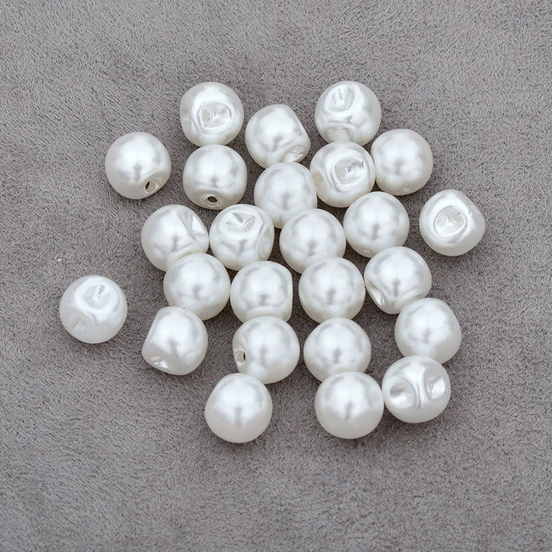 JUNAO 50pcs 8 10 12 mm White Pearl Buttons Plastic Round Beads Flatback Sewing Buttons Shank Pearl Beads for Clothing Decoration