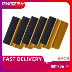 5PCS Gold Plastic Squeegee with Black Fabric Edge Bubble Clean Scraper Vinyl Wrap Tools A62F