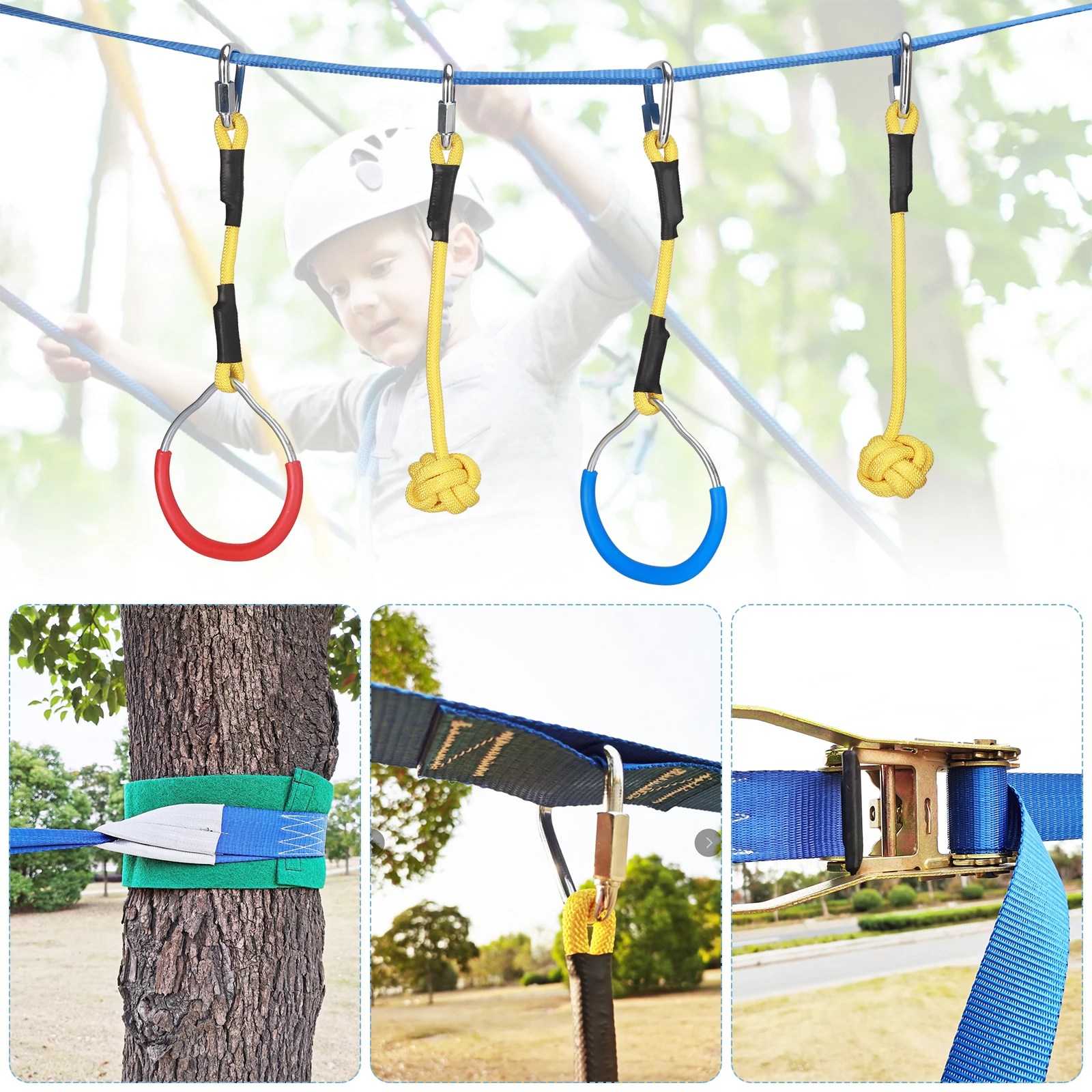 EU UK Stock 50FT Ninja Warrior Obstacle Course Training Equipment for Adult Kids Climbing Rope Ladder,Rope Ball & Hanging Stick