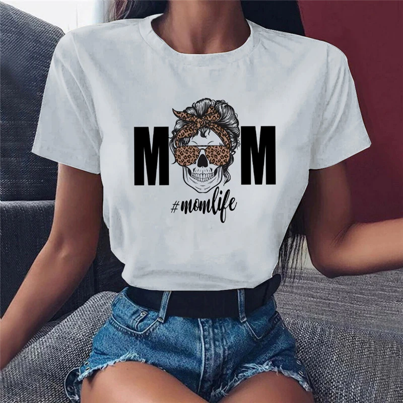 

2021 Women T shirts Fashion Leopard Skull Head Mom Life Print Female Tee Tops Short Sleeve O-Neck Summer Ladies tshirt XXXL