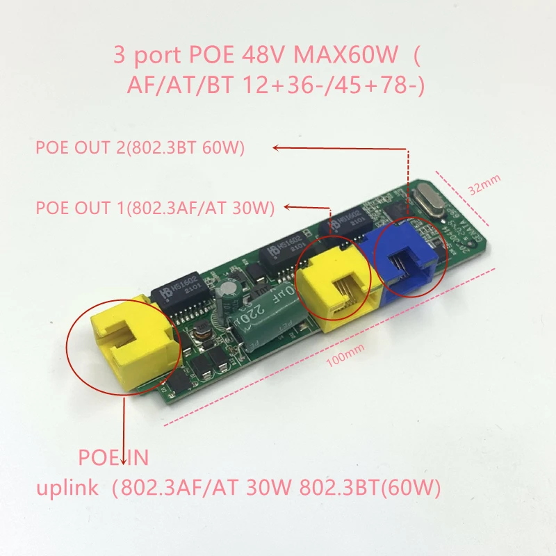 

Переключатель POE обратной мощности 48 в 60 Вт POE OUT48V15W/30 Вт/60 Вт 100 Мбит/с 802.3AF/AT/BT 12 + 36-/45 + 78-lange дистанционная серия Kracht Poe