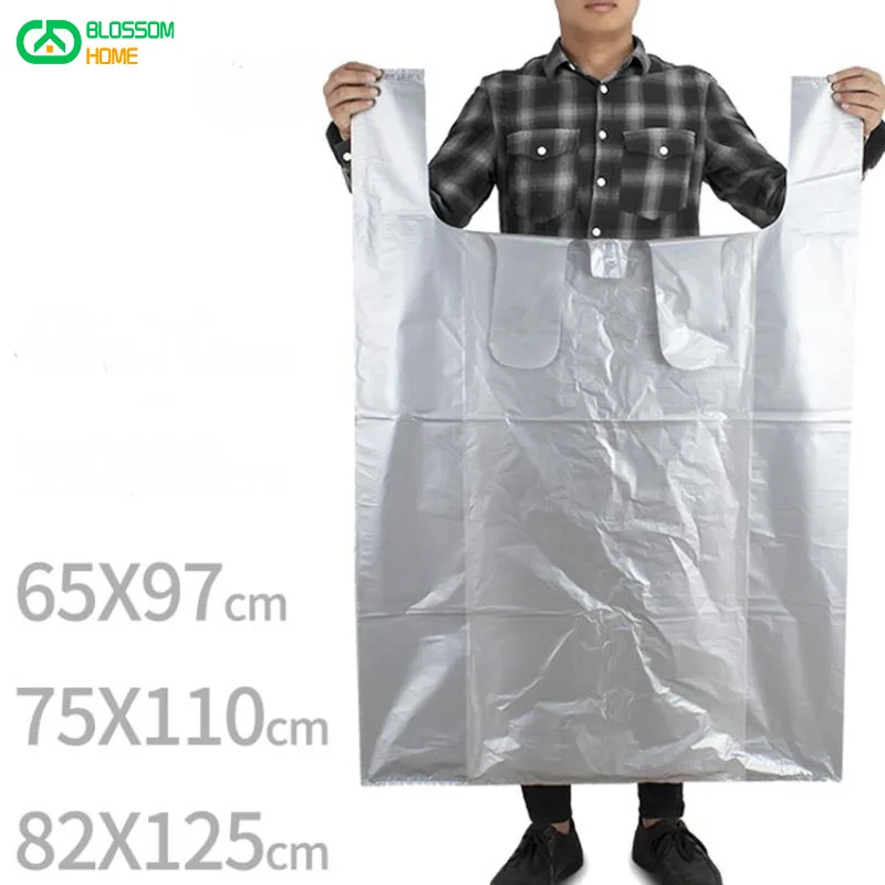 Silver grey large plastic bag vest bag thickened large garment packaging logistics bag carrying large bag 10Pcs/Lot