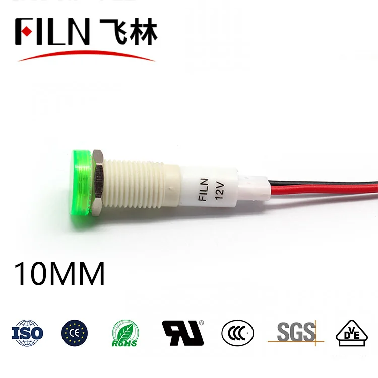 FILN 10mm 12v 24v 220v 110v  Signal Lamp Led Indicator Light With Various Length For Oven