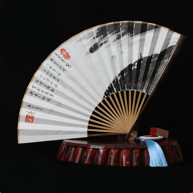 Folding Fan Rice Paper Bamboo Fan Ventilatore Calligraphy Hand-painted Chinese Ancient Gift Abanicos Para Boda Portable