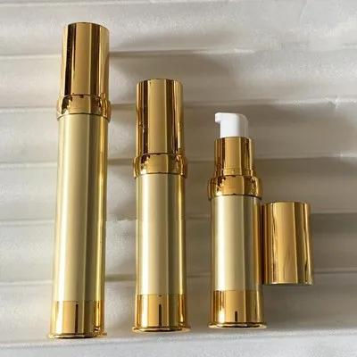 15ml/20ml/30ml pompa per vuoto vuota portatile bottiglie Airless bottiglia di lozione cosmetica Spray fiale da viaggio contenitore coperchi con tappo dorato