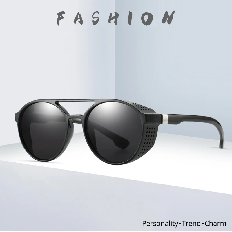 Klassische Steampunk Sonnenbrille Männer Mode Runde Brille Für Männliche Vintage Marke Designer Brillen Shades Outdoor UV400 – Detail 3