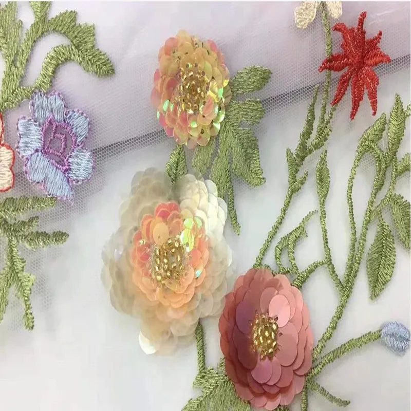 Imagem -02 - Flores de Lantejoulas 3d com Cordão Bordado para Senhoras Renda de Tule Francês Tecido Nigeriano Vestido Nigeriano Super Bonito