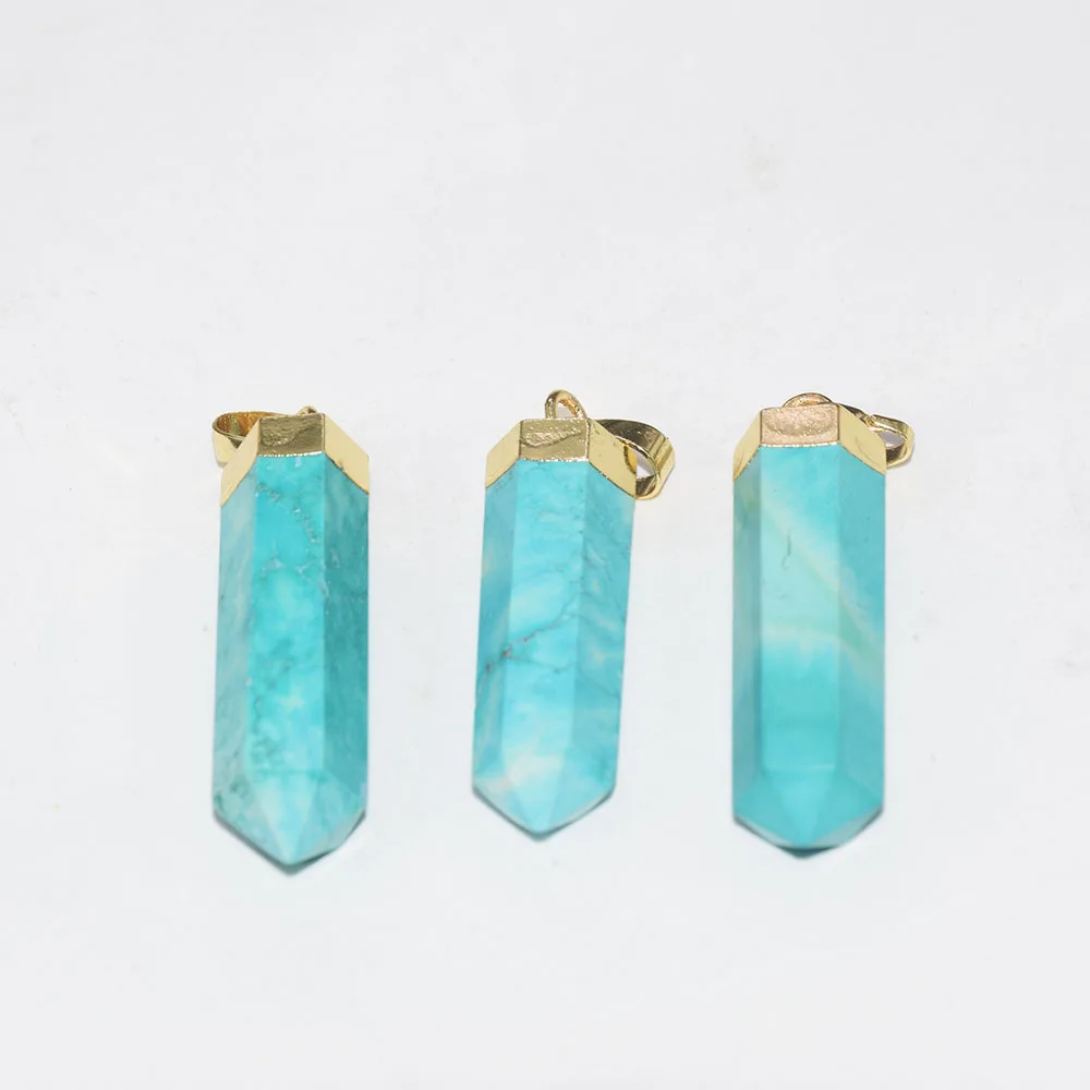 Fashion Jewelry Long Hexagonal Pillar Green Turquoise necklace pendant femme 2023 Stripe Stone gold plated point 5pc as gifts