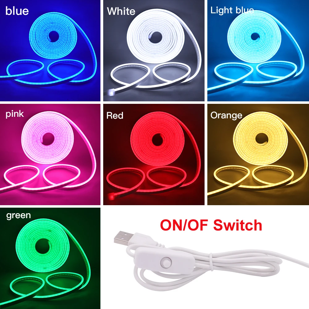 DC 5V USB Neon LED Strip Waterproof Red Blue Pink Warm White Ice Blue 2835 120LEDs/m Flexible LED Strip Light For DIY Home Decor