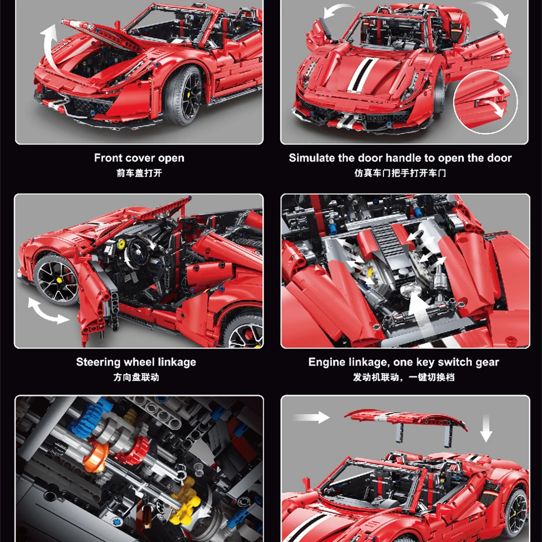 IN STOCK T5005 3608pcs High Tech Yellow 488 Pista Sports Super Racing Car 1:8 Model With Motor Building Blocks Bricks Toys Gift