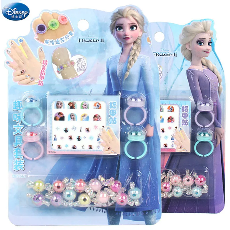 Disney Frozen Nhẫn Tem Dán Móng Tay Và Tự Làm Vòng Tay Bộ Vòng Tay Hạt Bộ Dễ Thương Trẻ Em Tự Làm Thủ Công Mỹ Nghệ Đồ Chơi bé Gái