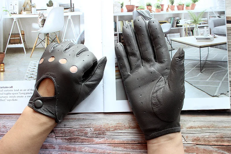 Women's Summer Full Finger Leather Gloves Breathable Single-Layer Sheepskin Fashionable Short Motorcycle Riding Gloves