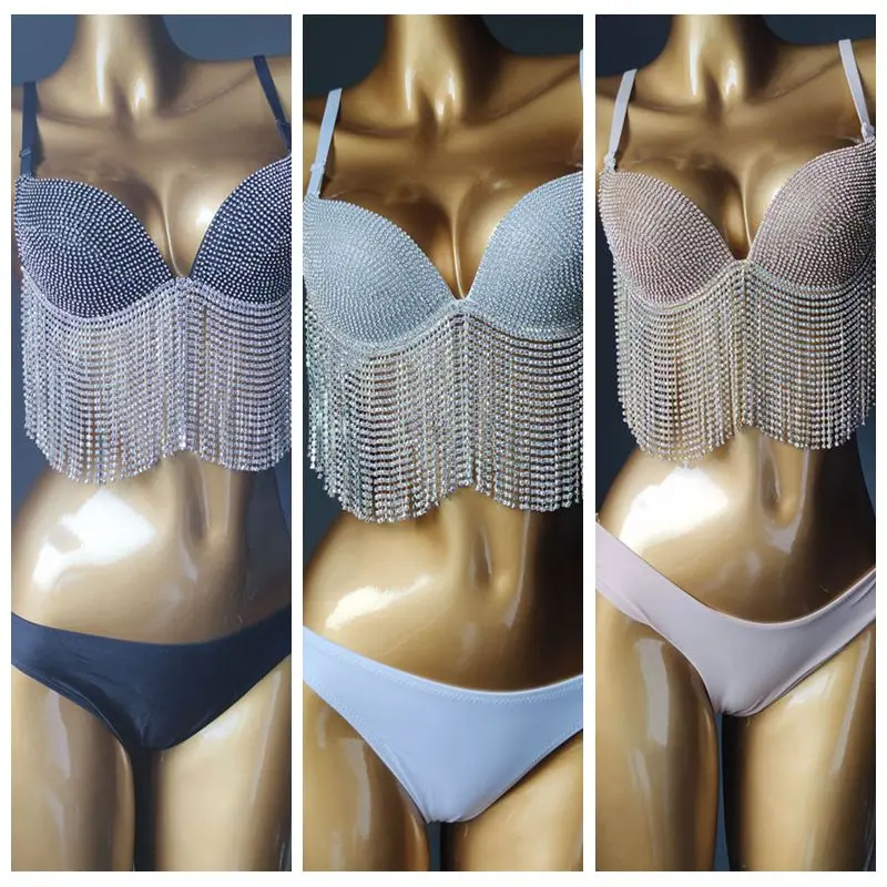 

2019 venus vacation diamond tassels swimwear sexy bikini set bling stones rhinestone bathing suit women beachwear
