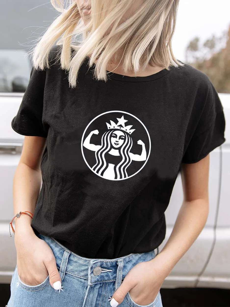 STARBUFF Parody Graphic Printed New Arrival Women's Summer Funny Casual TShirt 100%Cotton Shirt Funny Workout Shirt Gym Shirt